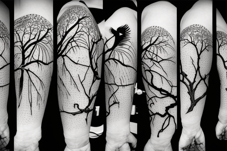 Mangrove trees and seagulls  flying around the trees tattoo idea