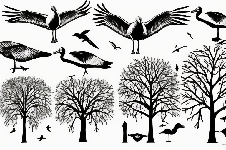 Mangrove trees and seagulls  flying around the trees tattoo idea