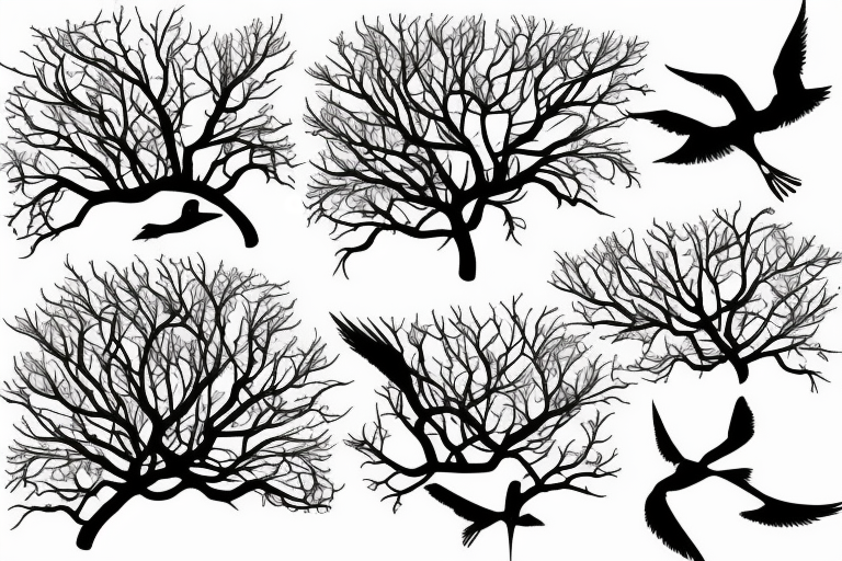 Mangrove trees and seagulls  flying around the trees tattoo idea