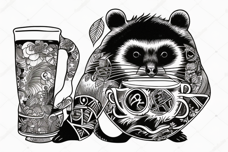 Tanuki wearing a shirt, drinking a beer tattoo idea