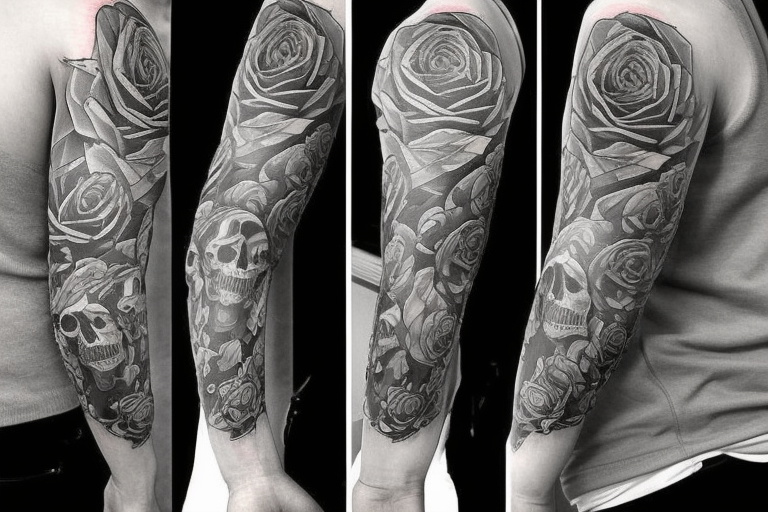 Full sleeve tattoo from wrist to shoulder on thr outer forearm. Wrist would  have a rose