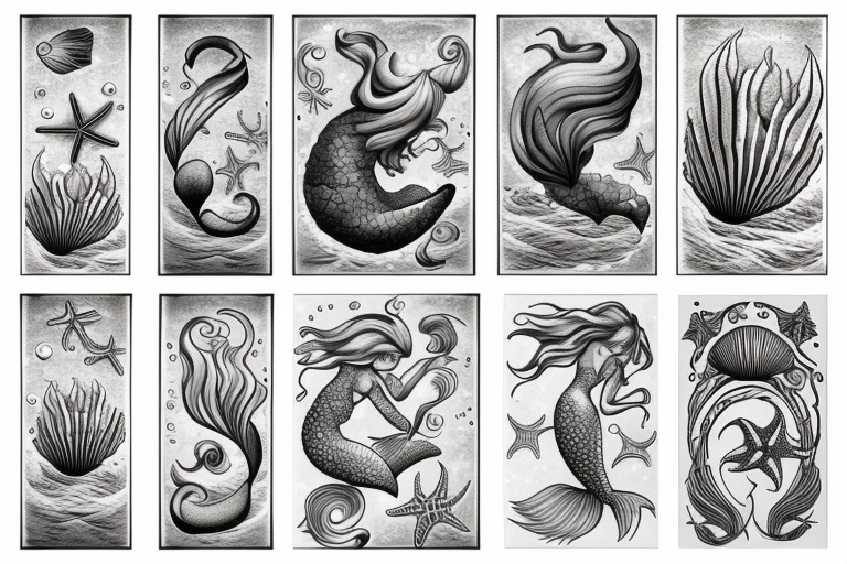 mermaid and ocean stuff like : seashell, pearl, seaweeds, starfish, etc. tattoo idea