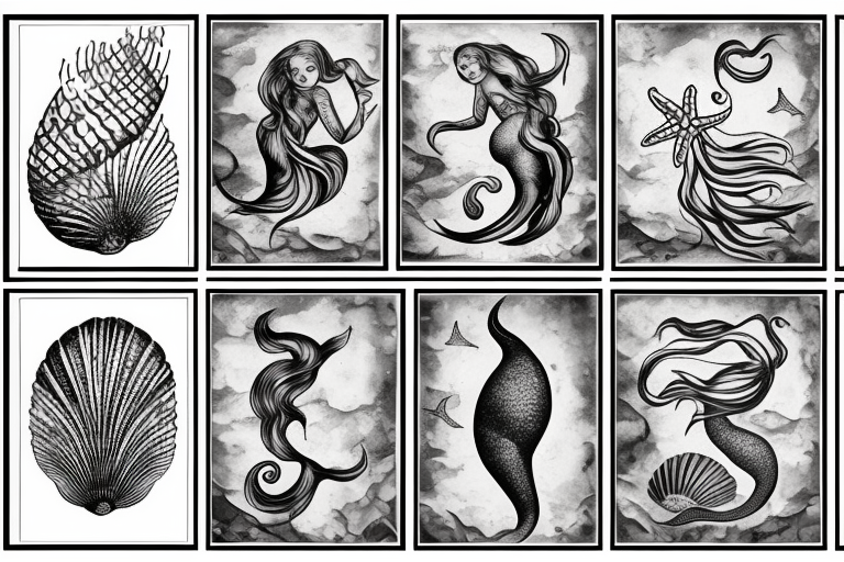 mermaid and ocean stuff like : seashell, pearl, seaweeds, starfish, etc. tattoo idea