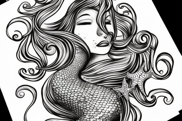 mermaid with a face, two arms.
Ocean stuff like : seashell, pearl, seaweeds, starfish, etc. tattoo idea