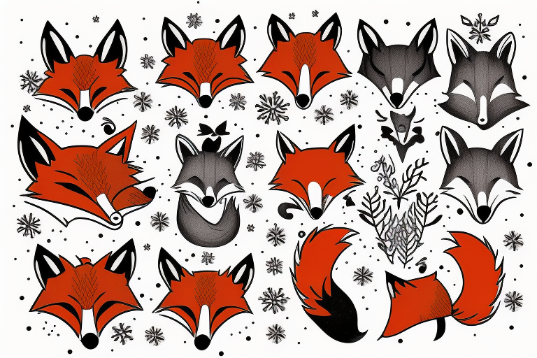 Winter fox + autumn fox side of thigh tattoo idea