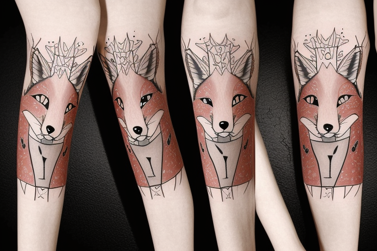 Winter fox + autumn fox side of thigh tattoo idea