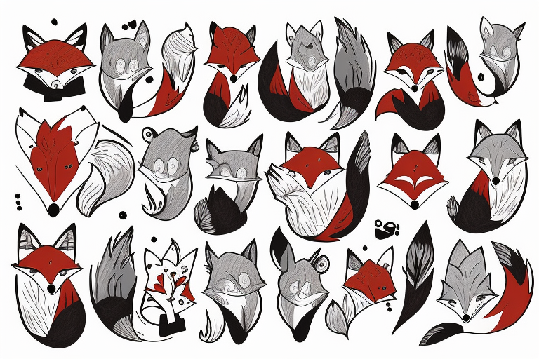 Winter fox + autumn fox side of thigh tattoo idea