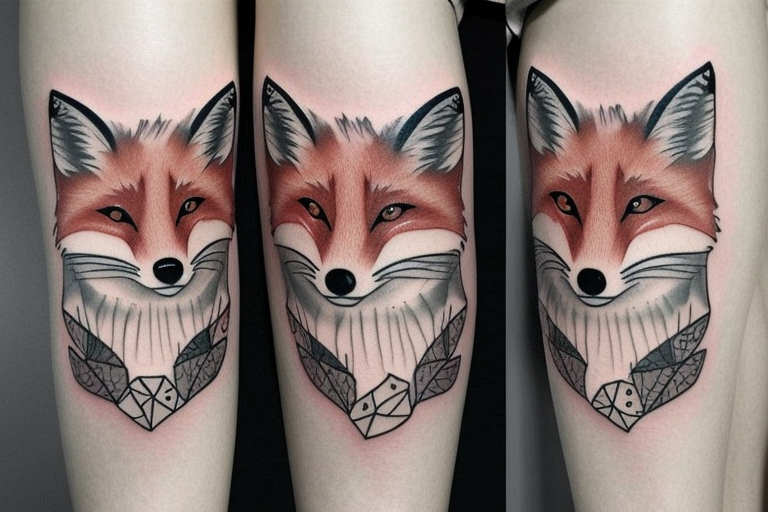 Winter fox + autumn fox side of thigh tattoo idea