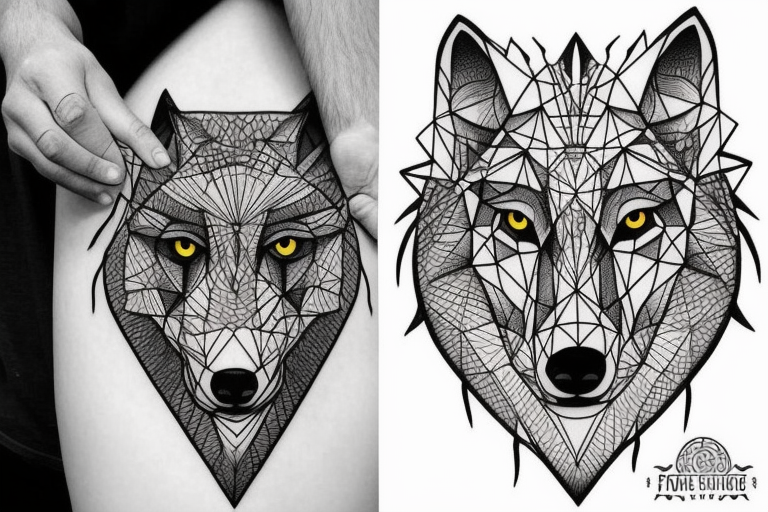 wolf with rhombus and finart and light shadow and lots of geometric tattoo idea