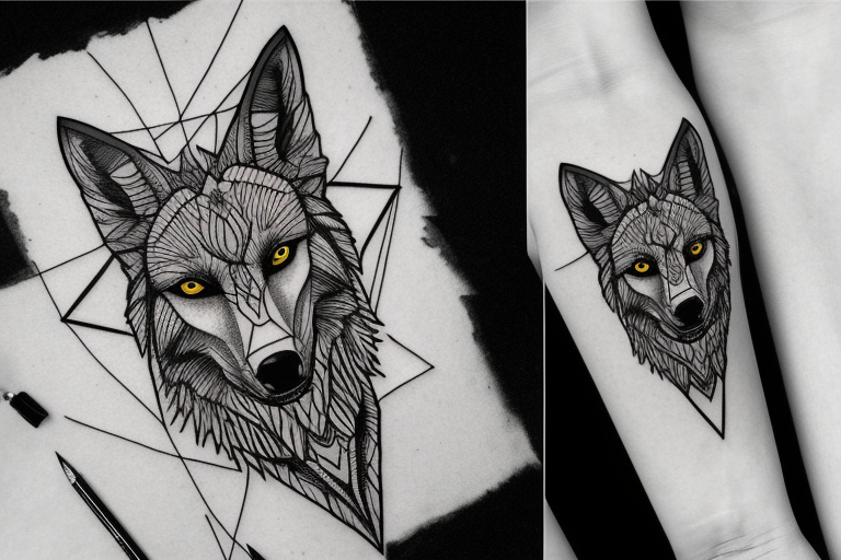 wolf with rhombus and finart and light shadow and lots of geometric tattoo idea