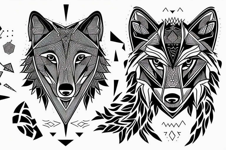 wolf with rhombus and finart and light shadow and lots of geometric tattoo idea