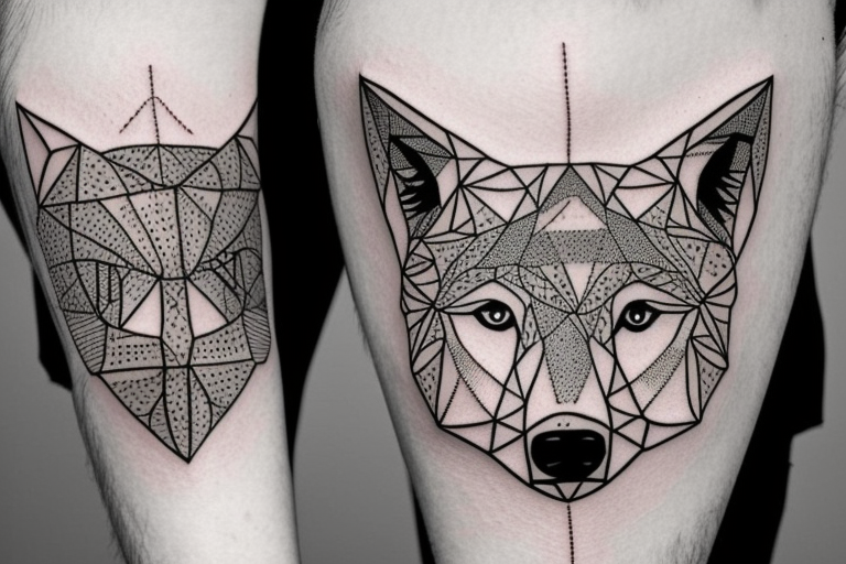 wolf with rhombus and finart and light shadow and lots of geometric tattoo idea