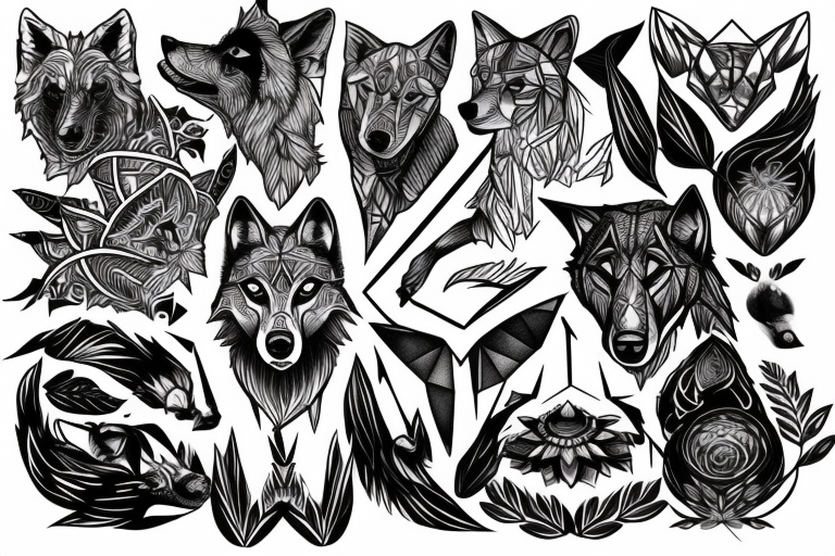 wolf with rhombus and finart and light shadow and lots of geometric tattoo idea