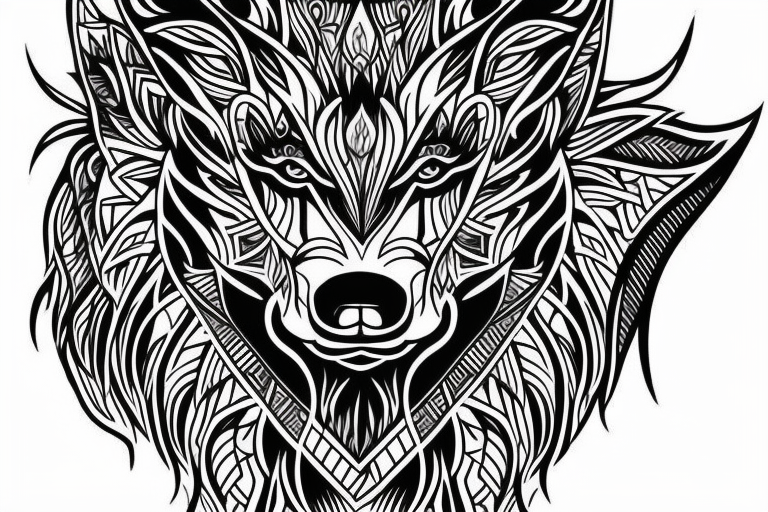 wolf with rhombus and finart and light shadow and lots of geometric tattoo idea