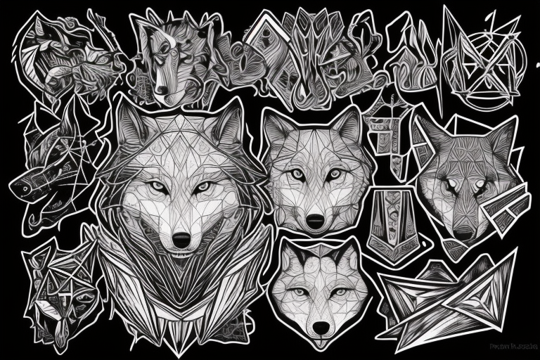 wolf with rhombus and finart and light shadow and lots of geometric tattoo idea