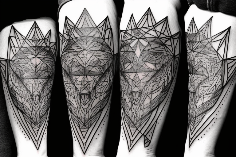 wolf with rhombus and finart and light shadow and lots of geometric tattoo idea