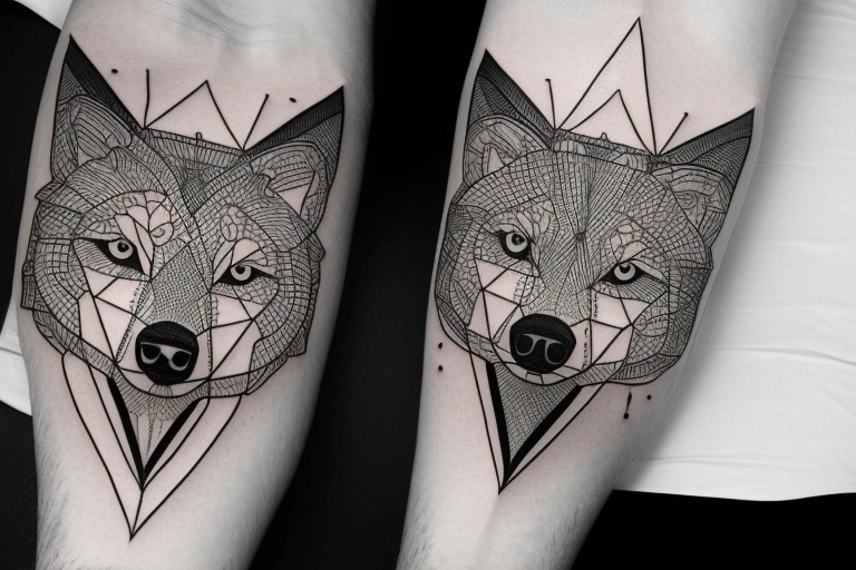 wolf with rhombus and finart and light shadow and lots of geometric tattoo idea