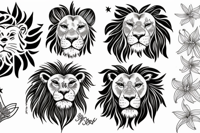 lion with stargazer lilies tattoo idea