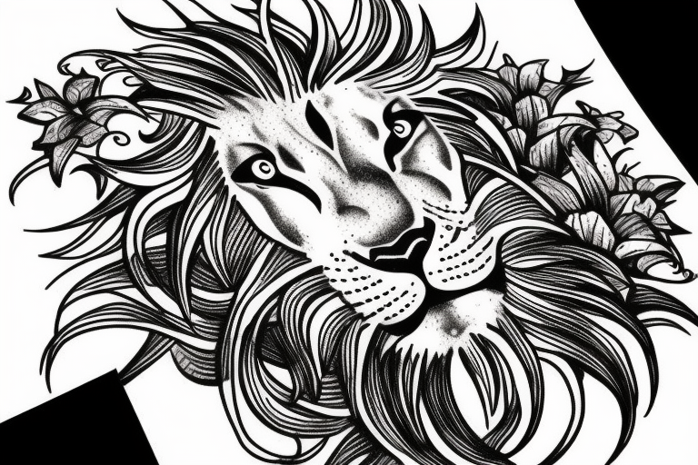 lion with stargazer lilies tattoo idea