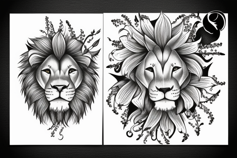 lion with stargazer lilies tattoo idea