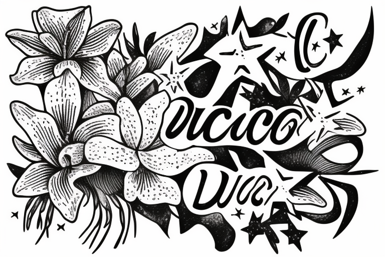 "Non ducor, duco"  quoted in text 
surrounded by lilies and stars tattoo idea