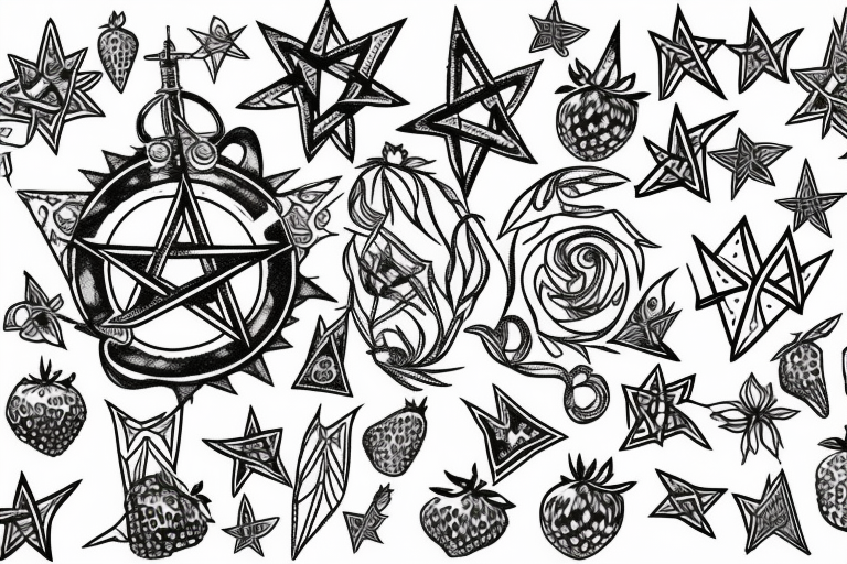 pentagram with strawberries tattoo idea