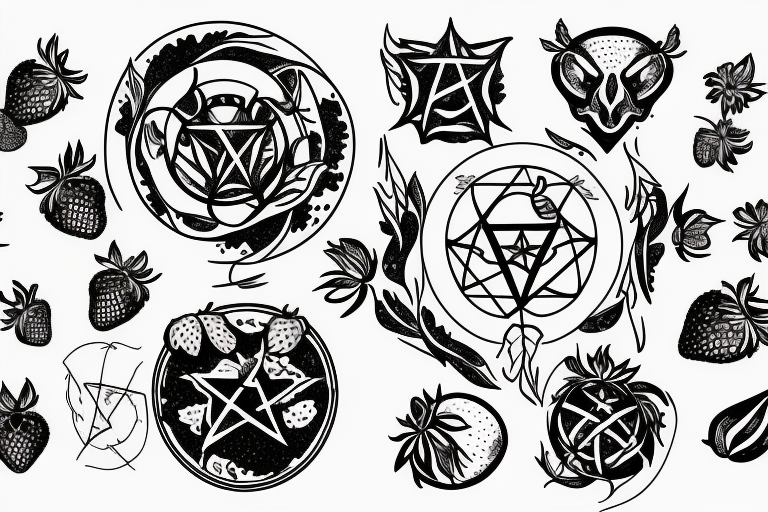 a big pentagram with strawberries tattoo idea