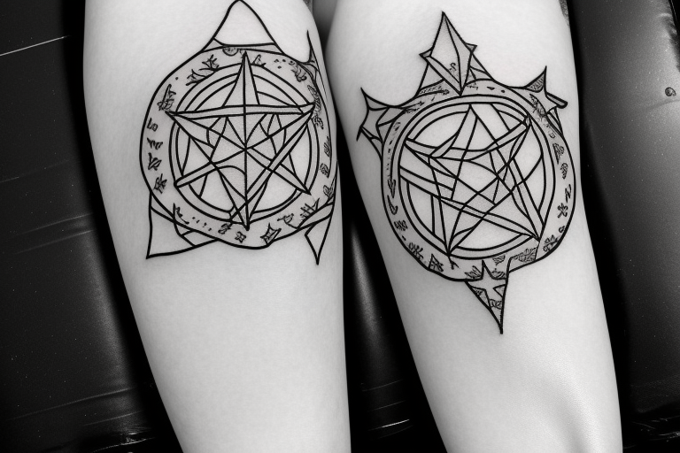 a big pentagram with strawberries tattoo idea