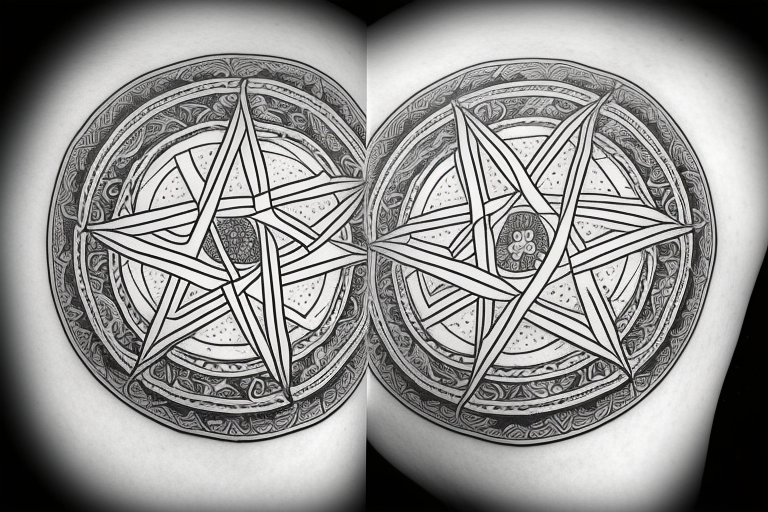 a big pentagram with ornamental strawberie circle tattoo idea