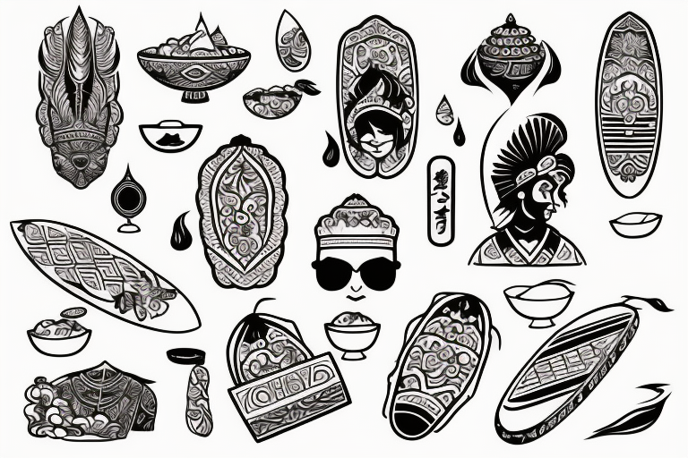 Indian food on a surfboard tattoo idea