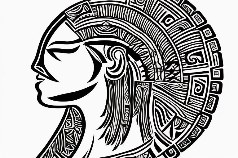 Side profile of a Native Taino woman facing the horizon with her head up and eyes closed. The Puerto Rican sun “sol” in the sky. tattoo idea