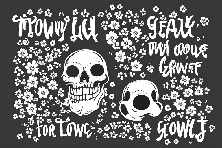 A skull with flowers growing out of it with the words find someone who grows flowers in the darkest parts of you tattoo idea