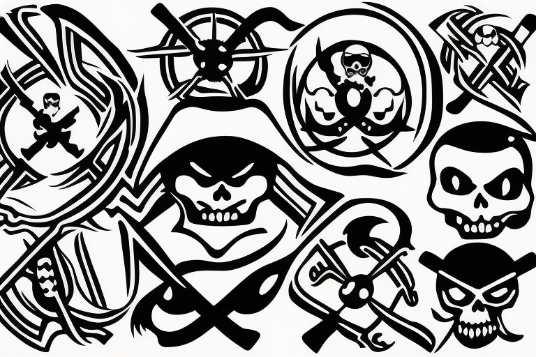 A small, stylized Rx symbol 
Incorporate a background of the Jolly Roger symbol of the Straw Hat Pirates. tattoo idea