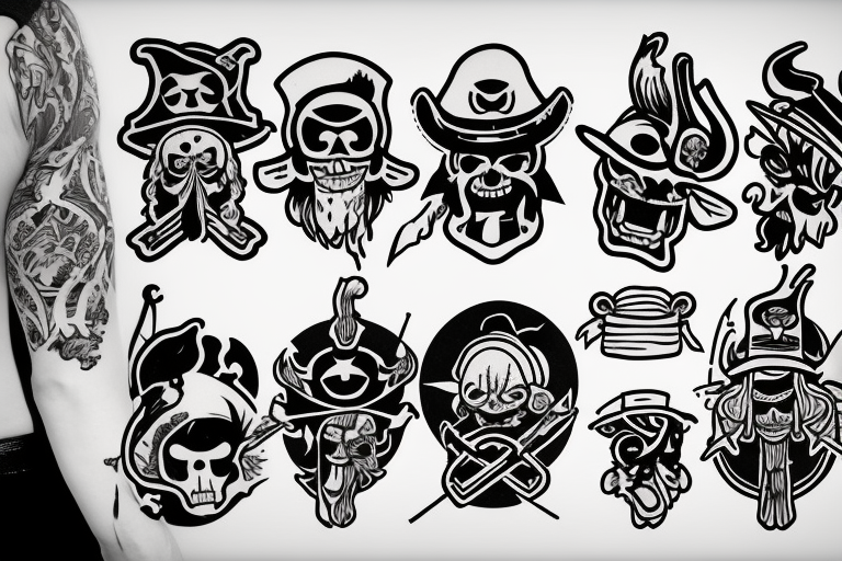 A small, stylized Rx symbol 
Incorporate a background of the Straw Hat Pirates. tattoo idea