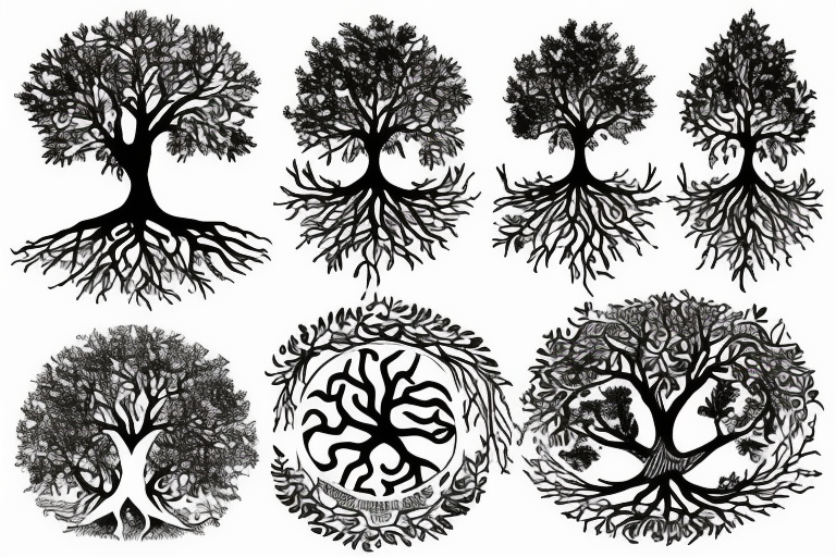 Tree of life with the map of Scotland in its roots and map of Australia in its branches tattoo idea