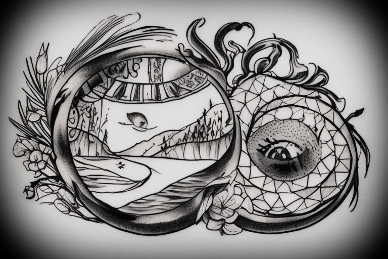 Rückentattoo mit Bergkette darunter spiegelt sich ein See und daneben ist eine Hütte mit Steg ins Wasser tattoo idea