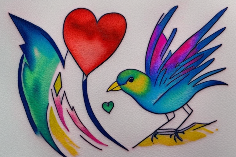 small shoulder tattoo. wave contained partly in a heart. VERY small bird. Vivid colors. tattoo idea