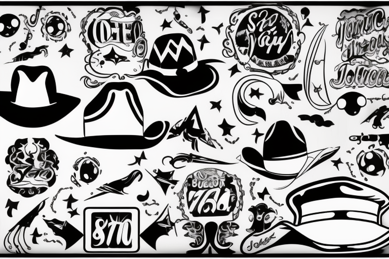 svg, vector,  flash tattoo, 70s chic, woman, disco, cowboy hat tattoo idea