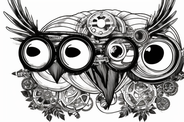 An owl adorned with steampunk goggles tattoo idea