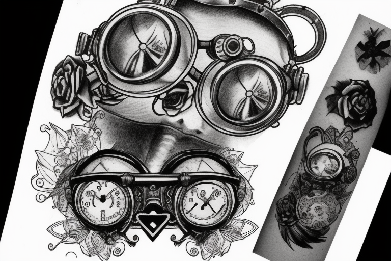 An owl adorned with steampunk goggles tattoo idea