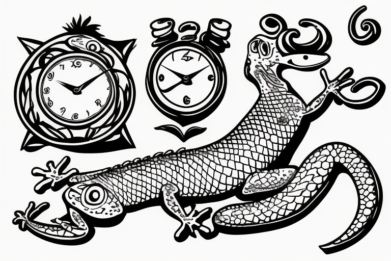 one lizard holding a clock tattoo idea