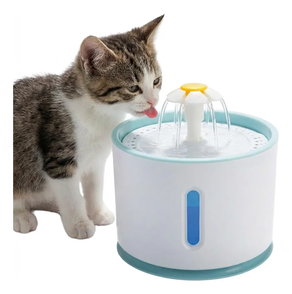 Fuente De Agua Con Luz Led Con Boquilla De Flor Para Mascota Blanco