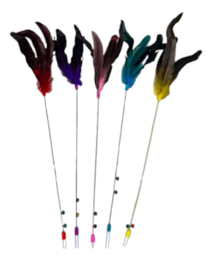 Caña Para Gato Con Pluma Y Cascabel Multicolor