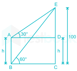 The angle of depression from 100-meter tower to the top and botto