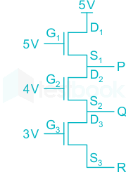 The circuit employs pass transistor logic. All NMOS transistors a