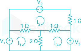 A multi loop circuit is shown below. Find the currents I_1,I_2,I_3