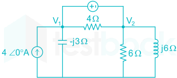 In the circuit shown in the figure, the value of node voltage 𝑉 