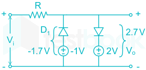 Two silicon diodes, with a forward voltage drop of 0.7 V, are use