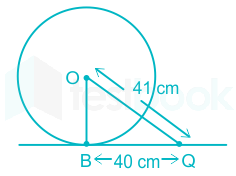 एक बिंदु Q से, वृत्त की स्पर्शरेखा की लंबाई 40 सेमी और केंद्रों स