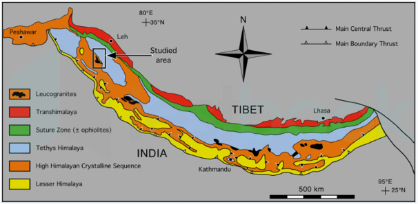 Location of the BRB in the central Himalayas. The inset maps (A-F) show